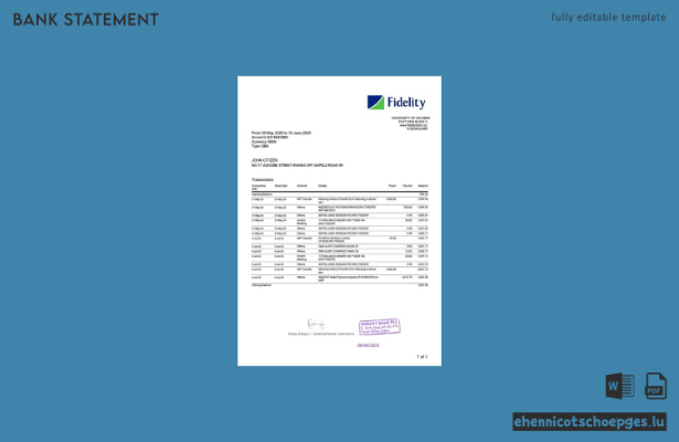 Nigeriania Fidelity Kontoauszug Word-Version 2 Beispielvorschau